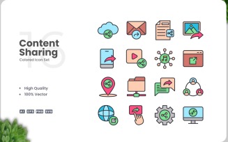 16 Content Sharing Icon Color Set