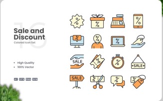 16 Sale and Discount Icon Color Set