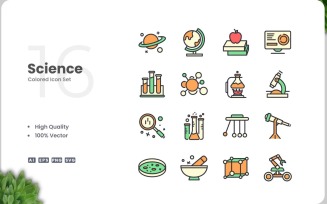 16 Science Icon Color Set