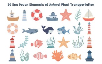 26 Sea Ocean Elements of Animal Plant Transportation