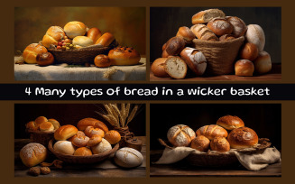 Many types of bread in a wicker basket AI image