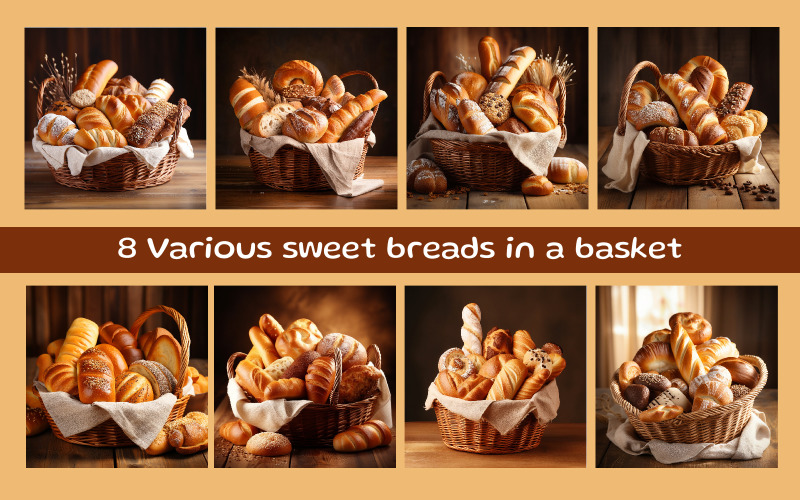 Various sweet breads in a basket Illustration