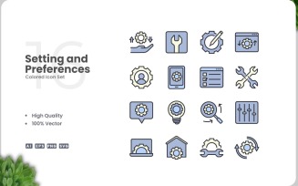 16 Settings and Preferences Icon Color Set