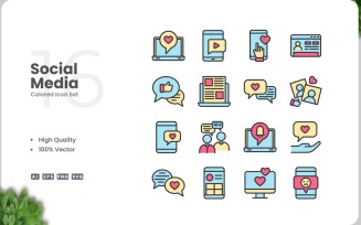 16 Social Media Icon Color Set