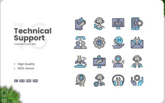16 Technical Support Icon Color Set