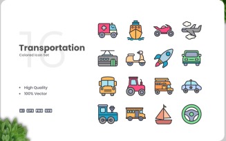 16 Transportation Icon Color Set