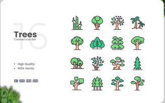 16 Trees Icon Color Collection