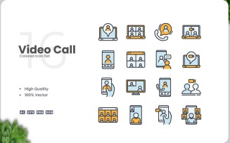 16 Video Call Icon Color Set