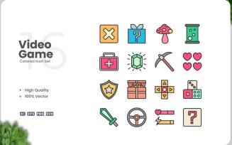 16 Video Game Icon Color Set