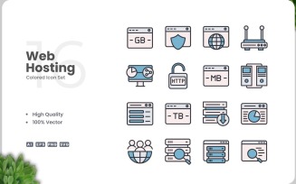 16 Web Hosting Icon Color Set