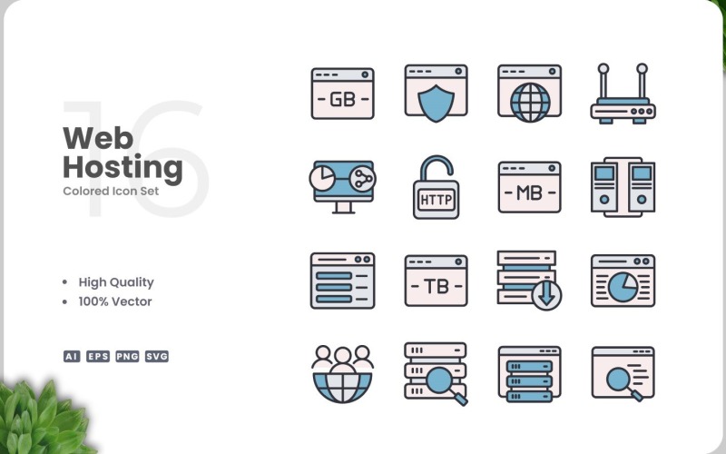 16 Web Hosting Icon Color Set Icon Set