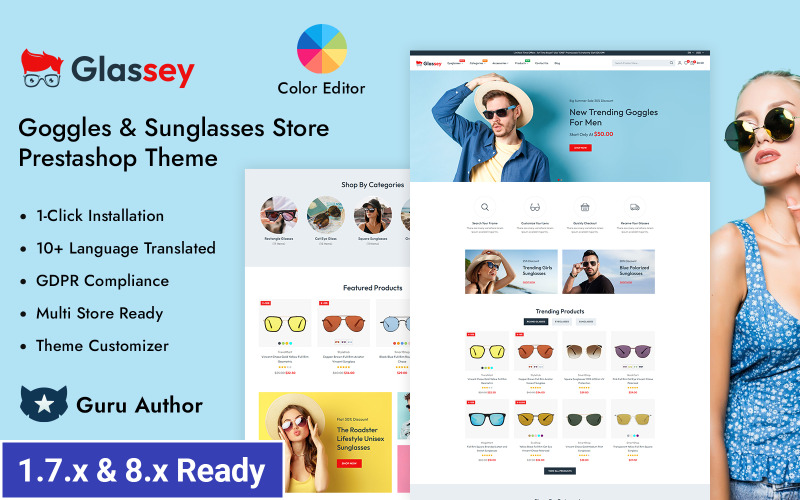 Glassey - Eye Glasses and Goggles Store Prestashop Responsive Theme PrestaShop Theme