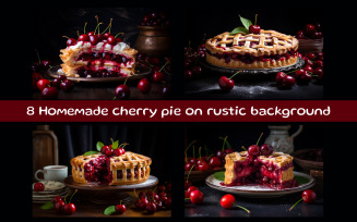 Homemade cherry pie on rustic background