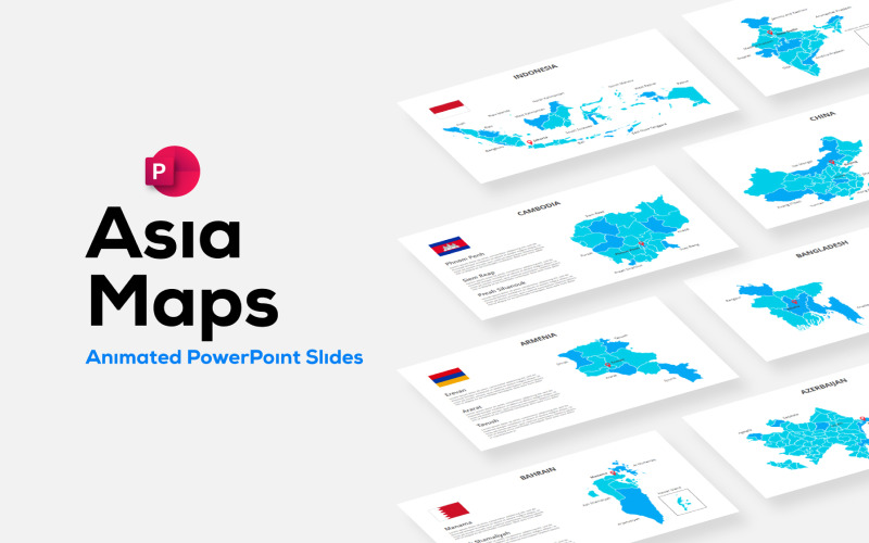 Professional Animated Asia Maps for PowerPoint Slides - Digital File PowerPoint Template
