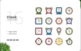 16 Clock Icon Color Collection