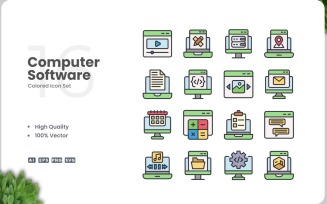 16 Computer Software Icon Color Set