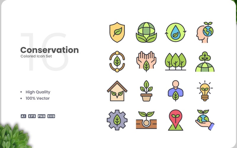 16 Conservation Icon Color Set Icon Set