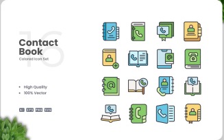 16 Contact Book Icon Color Set