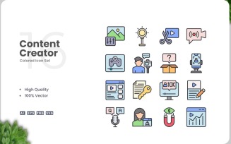 16 Content Creator Icon Color Set