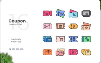 16 Coupon Icon Color Collection