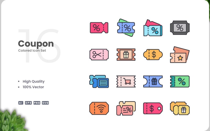 16 Coupon Icon Color Collection Icon Set
