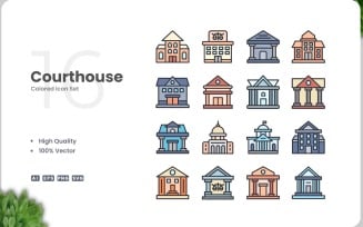 16 Courthouse Icon Color Set