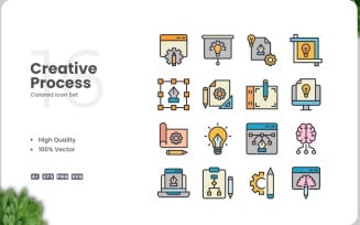 16 Creative Process Icon Color Set