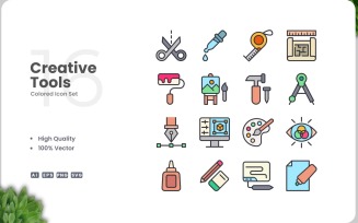 16 Creative Tools Icon Color Set
