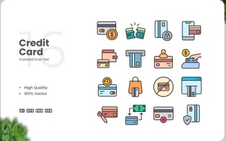 16 Credit Card Icon Color Set