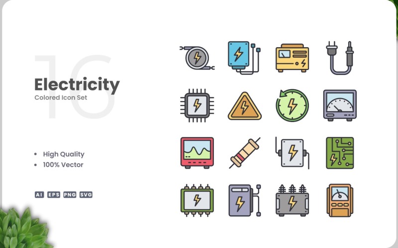 16 Electricity Icon Color Set Icon Set