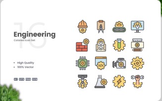 16 Engineering Icon Color Set