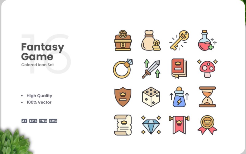 16 Fantasy Game Icon Color Set Icon Set