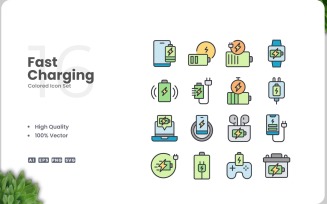 16 Fast Charging Icon Color Set
