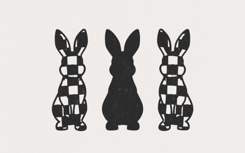 Checkered Grunge Easter Bunnies PNG, Distressed Sublimation File, Retro Easter T-Shirt Design, Illustration