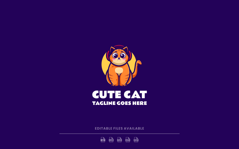 Cute Cat Simple Mascot Logo 2 Logo Template