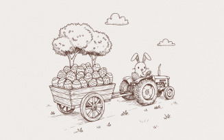 Farm Tractor, Easter Tractor PNG, Digital Download, Easter Sublimation, Cute Bunny Tractor, Farm