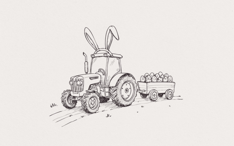 Farm Tractor Sublimation, Easter Tractor PNG, Digital Download, Easter, Cute Bunny Tractor, Farm Illustration