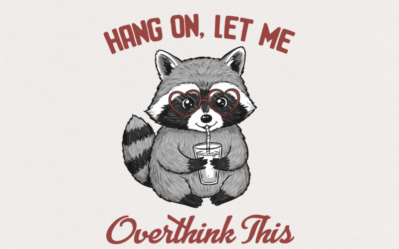 Hang On Let Me Overthink This PNG, Retro Funny Raccoon Design, Sarcastic Animal Quote, Overthinking Illustration