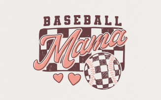 Retro Baseball Mama PNG, Baseball Bow, Baseball Coquette, Checkered Sublimation Design,