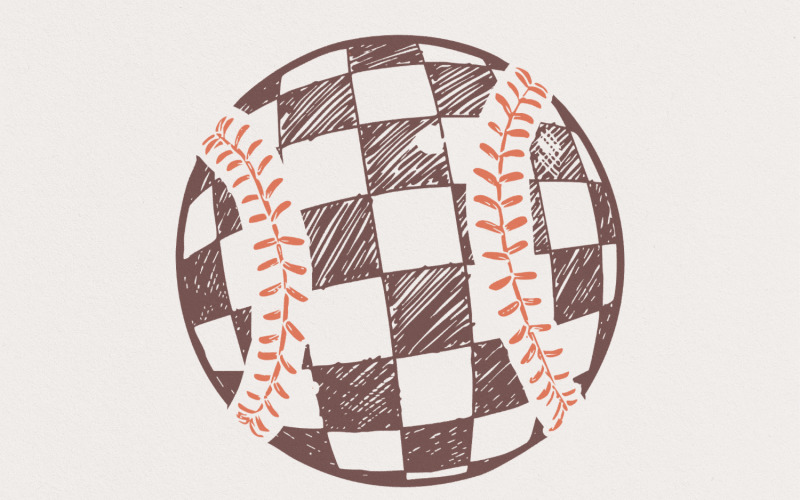 Retro Baseball PNG, Checkered Baseball Clipart, Sublimation Designs, Vintage Baseball Coquette, Illustration
