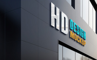 Building Front Sign Logo Mockup Facade Sign Logo Mockup on Building