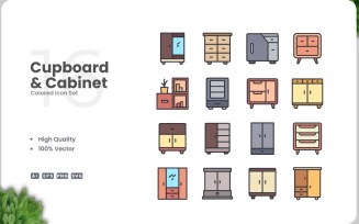 16 Cupboard and Cabinet Icon Color Set