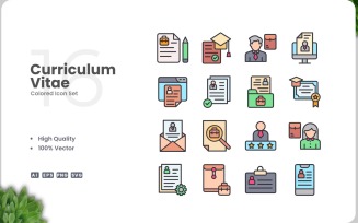16 Curriculum Vitae Icon Color Set