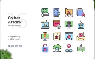 16 Cyber Attack Icon Color Set