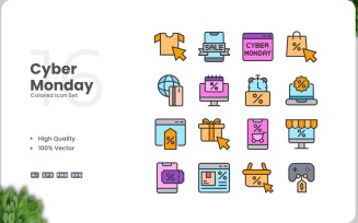 16 Cyber Monday Icon Color Set