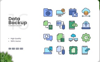 16 Data Backup Icon Color Set