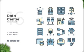 16 Data Center Icon Color Set