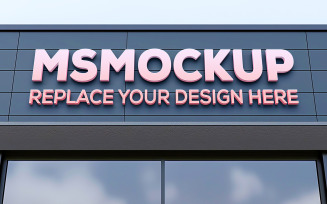 3D Building Signage Mockup Building Logo Mock Up Psd Industrial Metallic Business Sign Mock-up
