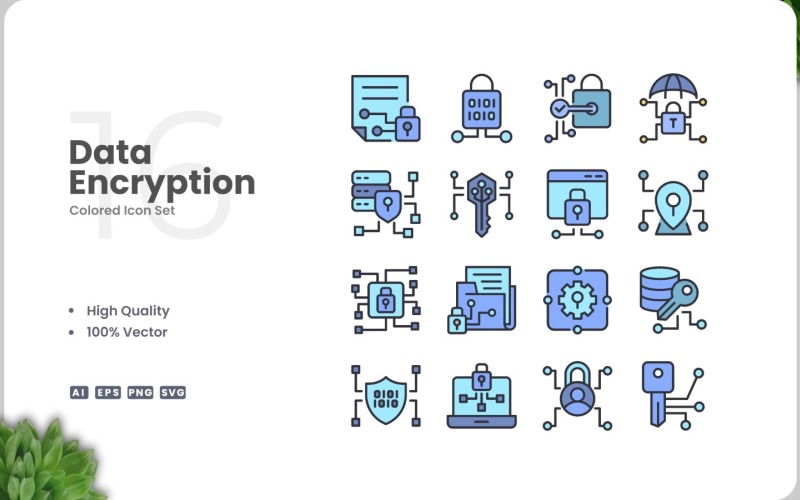 16 Data Encryption Icon Color Set Icon Set