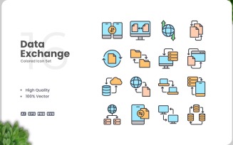 16 Data Exchange Icon Color Set